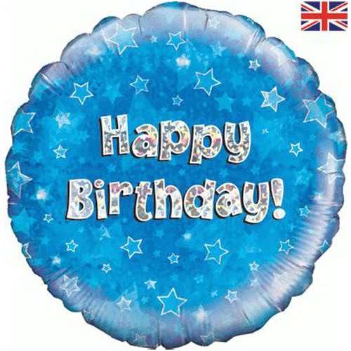 18 Inch Round Happy Birthday Blue Sparkle Balloon