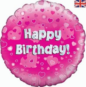 18 Inch Round Happy Birthday Pink Sparkle Balloon