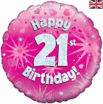 18 inch round 21st Sparkle Pink Birthday balloon