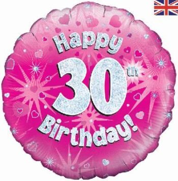18 inch round 30th Sparkle Pink Birthday balloon