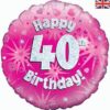 18 inch round 40th Sparkle Pink Birthday balloon