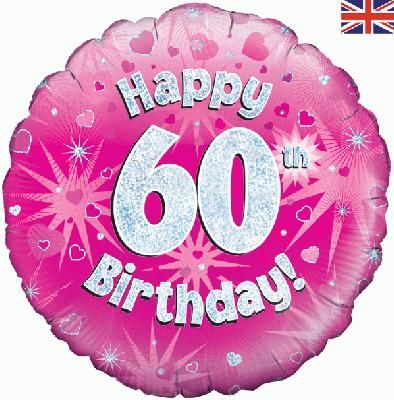 18 inch round 60th Sparkle Pink Birthday balloon