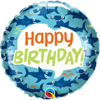 18 Inch Happy Birthday Fun Sharks Balloon