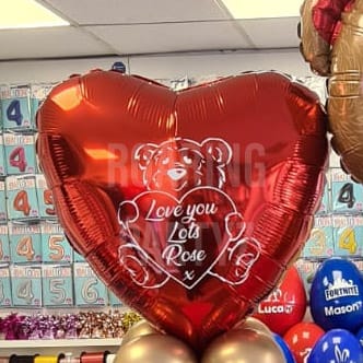 Personalised Bear Valentines Heart Balloon