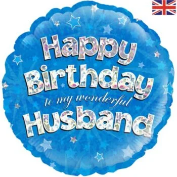 Happy Birthday Husband Blue Sparkle Balloon