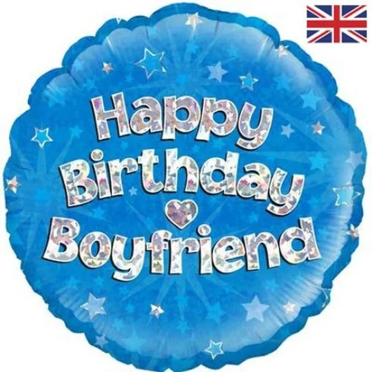 Happy Birthday Boyfriend Blue Sparkle Balloon