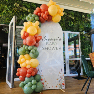 Personalised Printed Arch Backdrop for a Baby Shower with Standard Garland