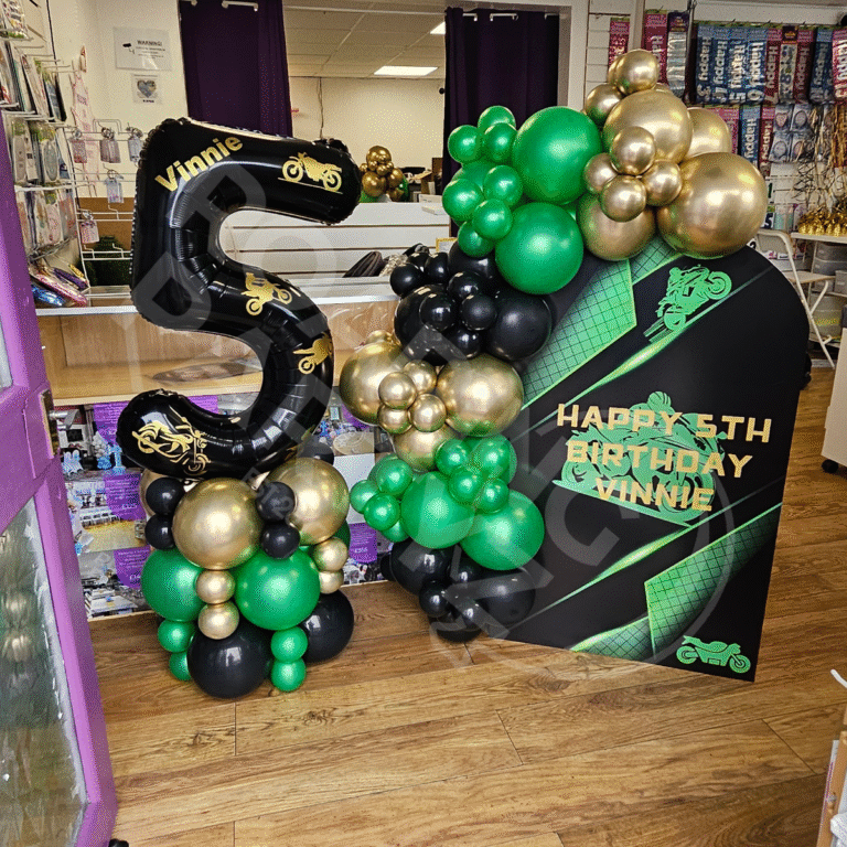 Motorbike Number Balloon Tower & Backdrop Bundle