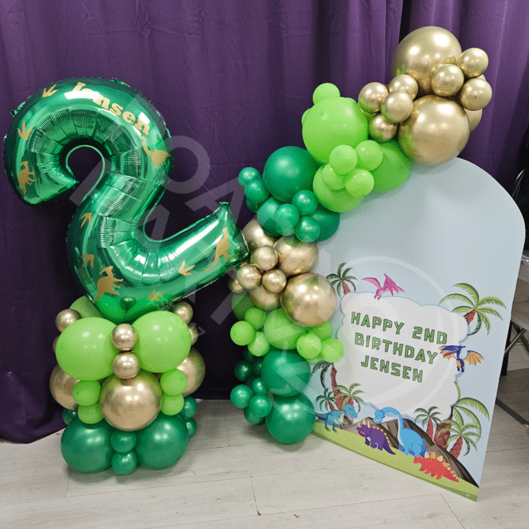 Dinosaur Number Balloon Tower & Backdrop Bundle