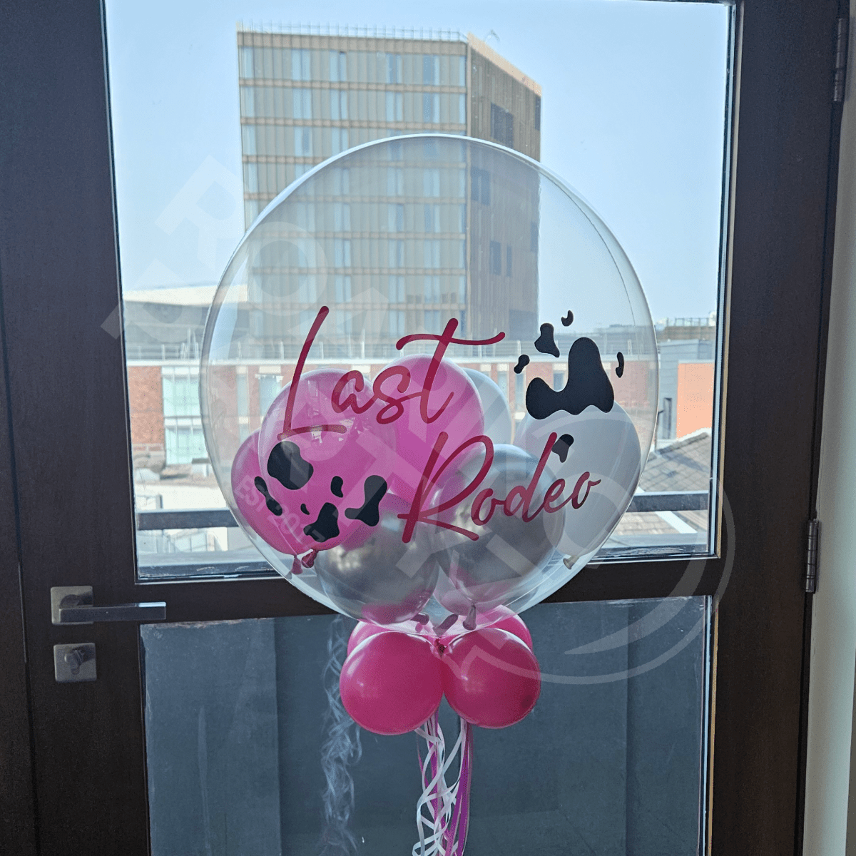 Personalised bubble balloon in situ at Posh Pads Liverpool Apartments for a hen party