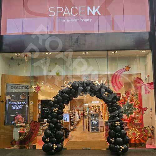 Organic Double Door Corporate Balloon Arch for Space NK Black Friday Promotion in Liverpool One.